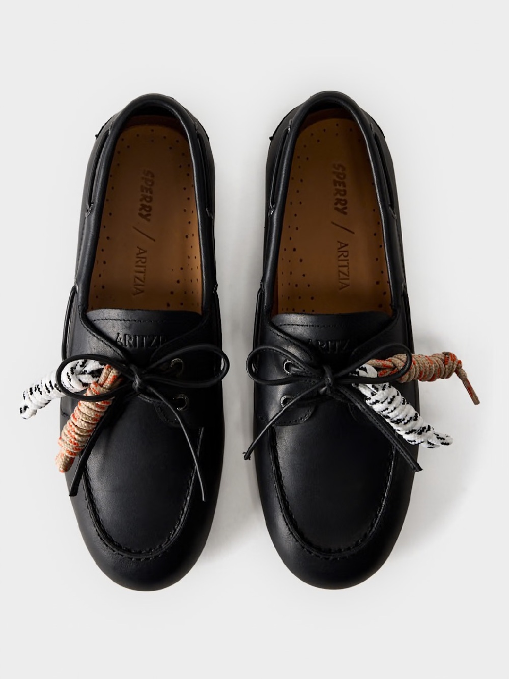 Aritzia X Sperry Black Leather Boat Shoes